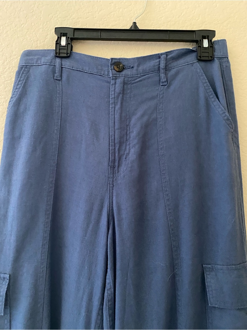 Women’s Blue wide leg linen cargo pants resort minimalist street wear